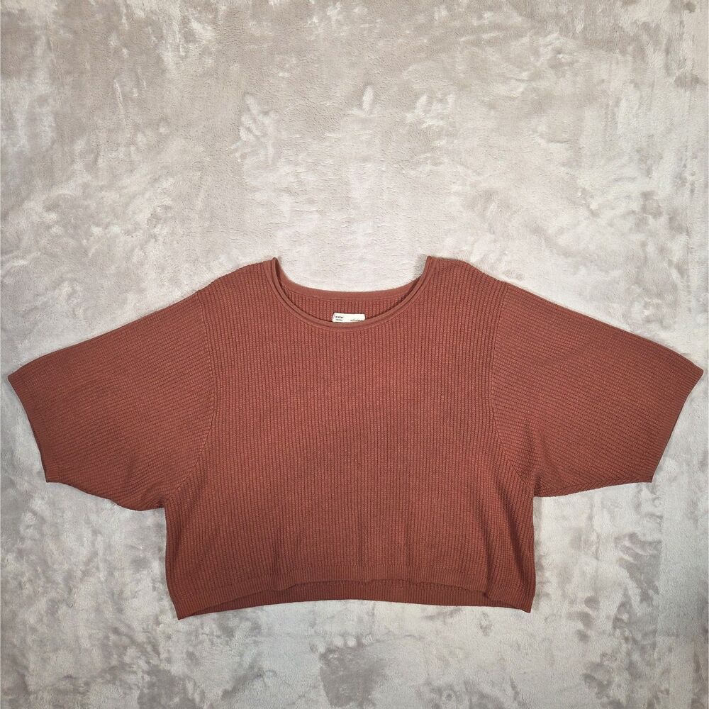 Anthropologie Saturday Sunday Sweater Womens L Rust Cropped Boxy Dolman Knit